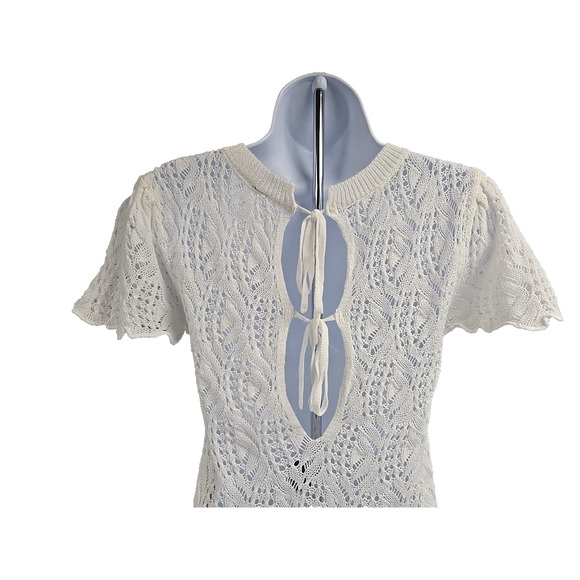 H&M Divided Womens Top Ivory Peplum Flounce Pointelle Knit Sweater Fairy Size S - Picture 5 of 11